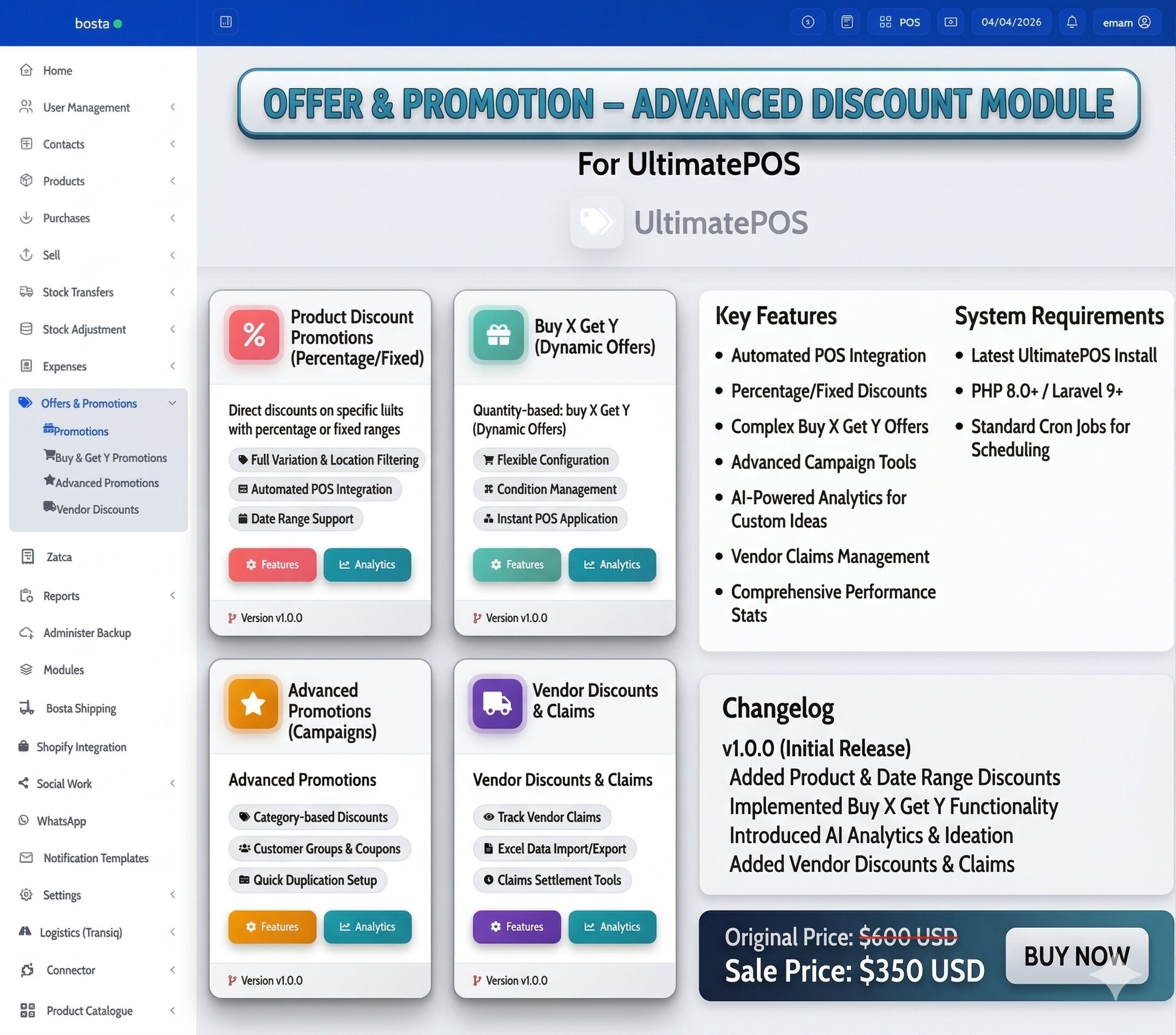 Offer And Promotion – Advanced Discount Module for UltimatePOS